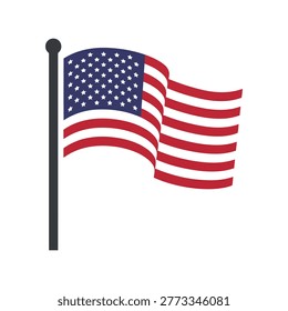 Waving american flag on pole vector illustration usa patriotism symbol independence day graphic