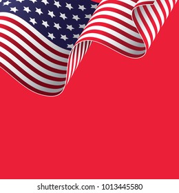 Bandeira americana acenando sobre fundo vermelho