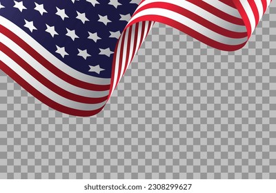 Waving american flag on transparent background. vector illustration