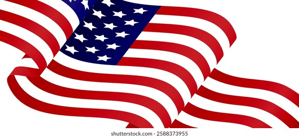 Waving American flag. Waving American flag with red and white stripes and a blue field with white stars. Patriotic symbol of the United States for banner, poster, and Independence Day design.