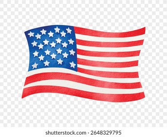 Waving American flag in a soft watercolor style, ideal for 4th of July and patriotic USA themed graphics. vector.
