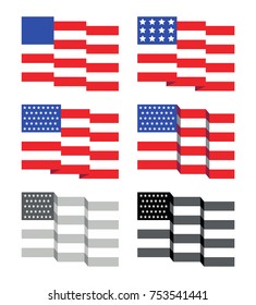 Waving American Flag Stars And Straps. Vector Illustration Of Flapping Flag Of United States Of America.