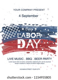 Waving American flag with typography Labor Day, September 7th, United state of America, American Labor day design. Beautiful USA flag Composition. Labor Day poster design