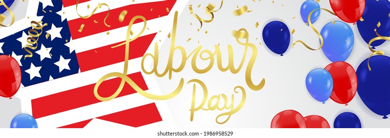 ondeando la bandera estadounidense con la tipografía Día del Trabajo, 7 de septiembre, Estados Unidos, diseño del Día del Trabajo de Estados Unidos