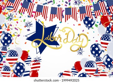 waving American flag with typography Labor Day, September 7th, United state of America, American Labor day design