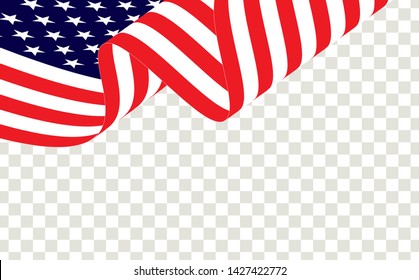 Waving american flag of the united states of america or USA. Waving American flag isolated on transparent background, vector.