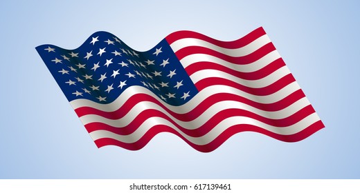 Waving American Flag. Vector USA Flag illustration.