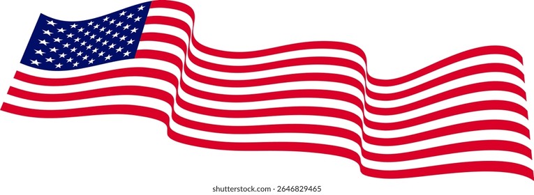 Waving American flag with visible stars and stripes on transparent background