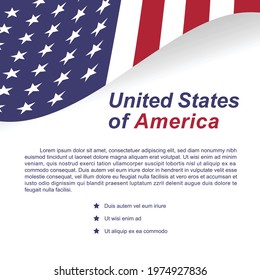 Waving American national flag on white background.