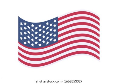 Waving american national flag with star and stripe. United States of America original patriotic symbol. Patriotism. Soldier service to country. Object isolated on white background. Vector illustration