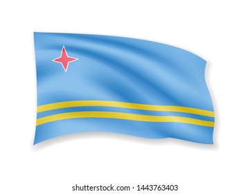 Waving Aruba flag on white. Flag in the wind vector illustration.