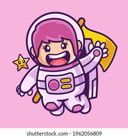 Waving Astronaut Girl Cartoon Character