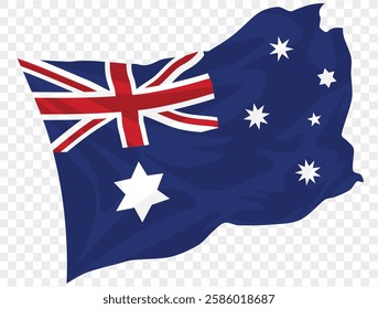 Waving Australia flag isolated on transparent PNG background. Perfect for designs, presentations, or digital projects, showcasing the iconic Union Jack, Commonwealth Star, and Southern Cross