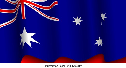 Waving Australia flag on red background design. Australia Independence Day background design. Good template for Australia national celebration day.