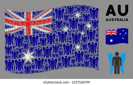 Waving Australia flag. Vector angel design elements are formed into conceptual Australia flag composition. Patriotic concept created of flat angel design elements.