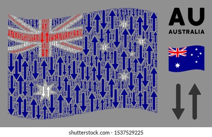 Waving Australia flag. Vector arrows exchange vertical design elements are formed into mosaic Australia flag illustration.