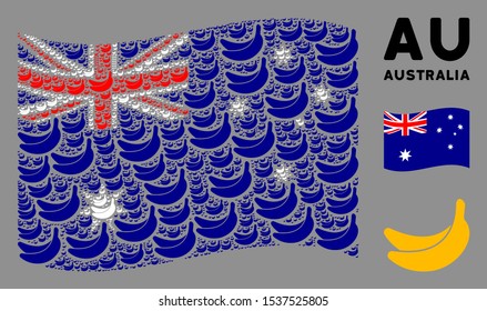 Waving Australia flag. Vector banana pictograms are arranged into conceptual Australia flag illustration. Patriotic concept designed of flat banana pictograms.