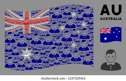 Waving Australia flag. Vector boy icons are placed into conceptual Australia flag collage. Patriotic collage created of flat boy icons.