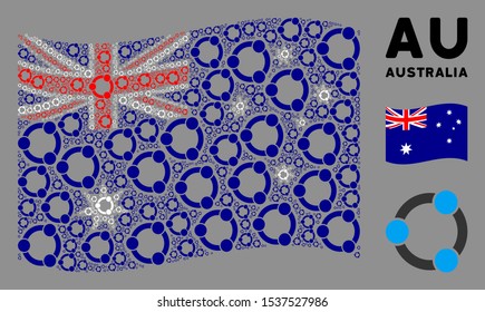 Waving Australia flag. Vector cooperation design elements are organized into mosaic Australia flag illustration. Patriotic illustration organized of flat cooperation pictograms.