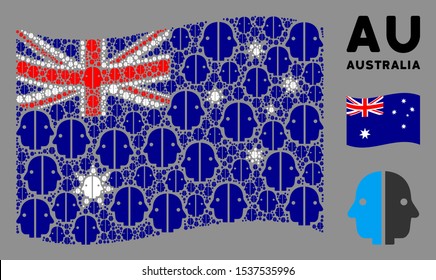Waving Australia flag. Vector dual face elements are united into geometric Australia flag abstraction. Patriotic concept designed of flat dual face elements.