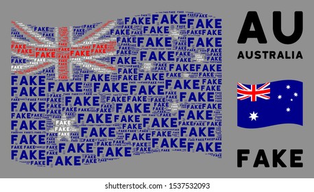 Waving Australia flag. Vector fake text design elements are grouped into mosaic Australia flag illustration. Patriotic concept organized of flat fake text elements.