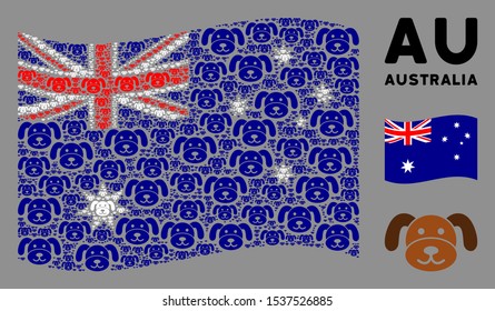 Waving Australia flag. Vector puppy icons are combined into conceptual Australia flag illustration. Patriotic illustration created of flat puppy design elements.