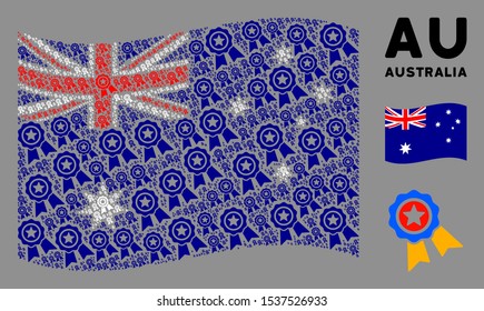 Waving Australia flag. Vector quality elements are placed into geometric Australia flag composition. Patriotic composition created of flat quality design elements.