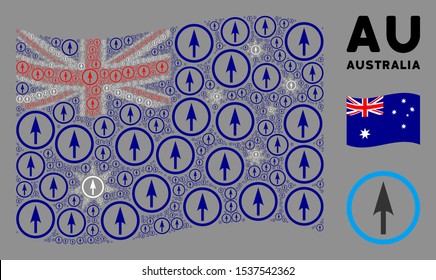 Waving Australia flag. Vector sharp rounded arrow pictograms are formed into conceptual Australia flag composition. Patriotic collage done of flat sharp rounded arrow pictograms.