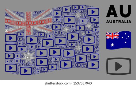 Waving Australia flag. Vector video screen design elements are formed into geometric Australia flag collage. Patriotic collage designed of flat video screen elements.