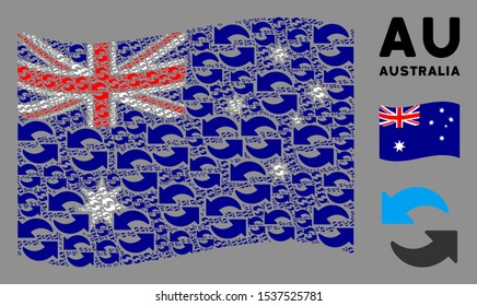 Waving Australia official flag. Vector refresh elements are arranged into mosaic Australia flag illustration. Patriotic composition designed of flat refresh design elements.
