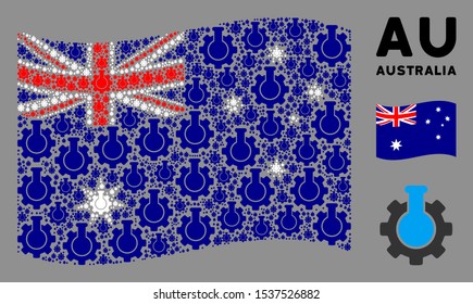 Waving Australia official flag. Vector chemical industry design elements are arranged into conceptual Australia flag composition.
