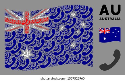 Waving Australia official flag. Vector call icons are scattered into geometric Australia flag illustration. Patriotic illustration composed of flat call icons.