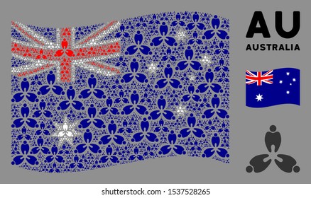 Waving Australia official flag. Vector stomatology icons are organized into conceptual Australia flag composition. Patriotic composition organized of flat stomatology design elements.