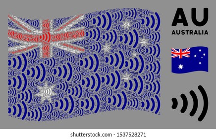 Waving Australia official flag. Vector wireless design elements are grouped into conceptual Australia flag illustration. Patriotic illustration constructed of flat wireless elements.