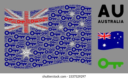 Waving Australia official flag. Vector key design elements are grouped into conceptual Australia flag composition. Patriotic composition composed of flat key design elements.