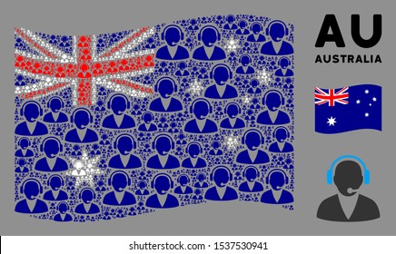 Waving Australia official flag. Vector support operator design elements are grouped into conceptual Australia flag composition. Patriotic concept designed of flat support operator design elements.