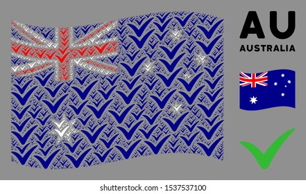 Waving Australia official flag. Vector yes elements are formed into mosaic Australia flag composition. Patriotic composition constructed of flat yes icons.