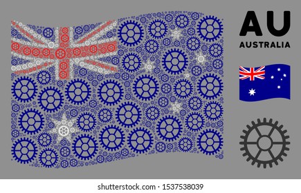 Waving Australia official flag. Vector clock wheel pictograms are organized into geometric Australia flag illustration. Patriotic illustration organized of flat clock wheel pictograms.