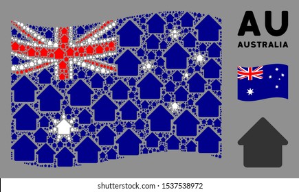 Waving Australia official flag. Vector house icons are organized into geometric Australia flag composition. Patriotic composition organized of flat house elements.