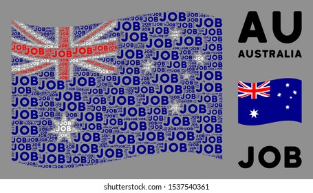 Waving Australia official flag. Vector job text elements are united into geometric Australia flag collage. Patriotic collage combined of flat job texts.