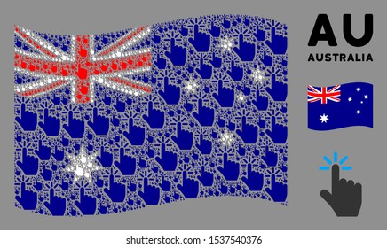 Waving Australia official flag. Vector click design elements are placed into geometric Australia flag abstraction. Patriotic concept combined of flat click design elements.