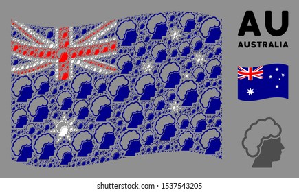 Waving Australia official flag. Vector blonde profile design elements are formed into conceptual Australia flag abstraction. Patriotic illustration composed of flat blonde profile design elements.
