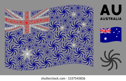 Waving Australia official flag. Vector galaxy design elements are arranged into conceptual Australia flag composition. Patriotic composition constructed of flat galaxy design elements.