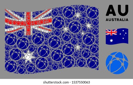 Waving Australia official flag. Vector web browser design elements are arranged into conceptual Australia flag illustration. Patriotic illustration created of flat web browser design elements.