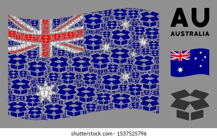 Waving Australia state flag. Vector open box elements are formed into geometric Australia flag composition. Patriotic concept created of flat open box elements.