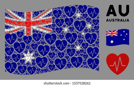 Waving Australia state flag. Vector cardiology elements are formed into geometric Australia flag collage. Patriotic collage created of flat cardiology elements.