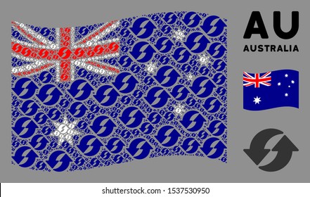 Waving Australia state flag. Vector refresh design elements are organized into conceptual Australia flag illustration. Patriotic illustration created of flat refresh elements.