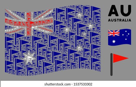 Waving Australia state flag. Vector triangle flag design elements are formed into mosaic Australia flag collage. Patriotic composition combined of flat triangle flag design elements.