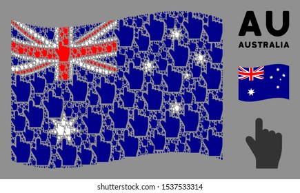 Waving Australia state flag. Vector index finger design elements are grouped into geometric Australia flag illustration. Patriotic concept composed of flat index finger elements.