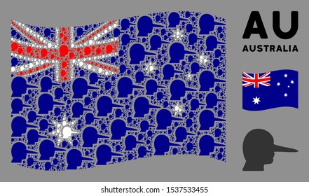Waving Australia state flag. Vector lier design elements are organized into geometric Australia flag composition. Patriotic composition designed of flat lier elements.